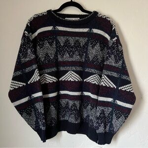 Vintage Grandpa Sweater Geometric Crewneck Men’s L Cozy 90s Grunge Oversized
